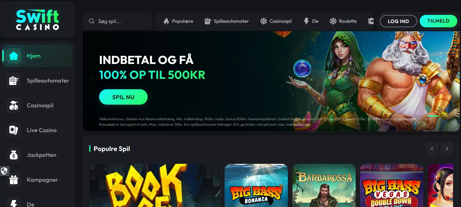 Swift Casinos aktuelle danske velkomstbonus og centrale bonusvilkår